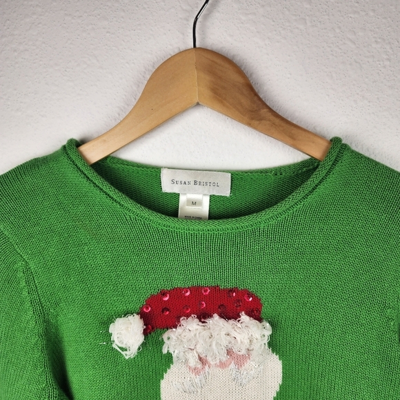 Susan Bristol Medium Holiday Christmas Sweater Green Tacky Santa Pull-over Knit - Picture 5 of 9
